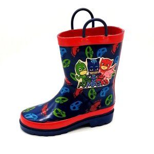 Kids Pull On Mid Calf Rain Boot Multicolor PJ Masks Emblem Round Toe Sz 12